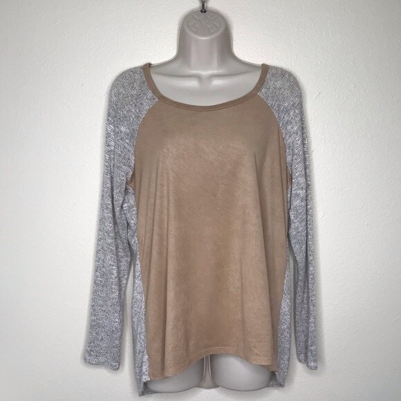 Vintage Rods Western Tan Faux Suede Front Sweater Knit Sleeves Top Women Large - Picture 10 of 10